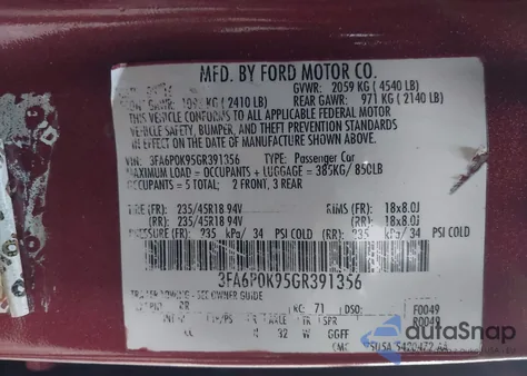 2016 Ford Fusion Titanium from USA, damaged, VIN 3FA6P0K95GR391356